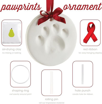 Pearhead Clay Pawprint Christmas Ornament, Pet Owner Holiday Gift, Dog or Cat Paw Print Keepsake, DIY Pawprint Hanging Ornament, Classic Red Ribbon