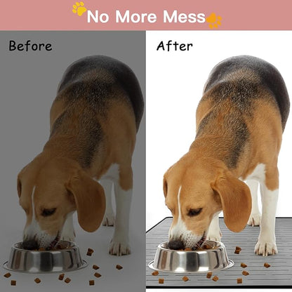 Largest Dog Food Mat, 39.5"x29.5" Silicone Dog and Cat Mat for Food and Water Bowls, Thinken Waterproof Non-Slip XXXL Pet Feeding Mat for Floors (Dark Gray)
