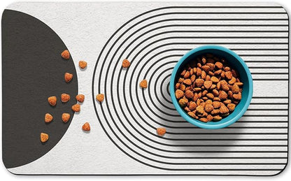 Dog Food Mats for Floors Waterproof, Cat Water Bowl Mats Pet Feeding Absorbent Mat Placemats for Food and Water Black Bohemia 17 * 30 inch