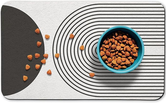 Dog Food Mats for Floors Waterproof, Cat Water Bowl Mats Pet Feeding Absorbent Mat Placemats for Food and Water Black Bohemia 24 * 32 inch