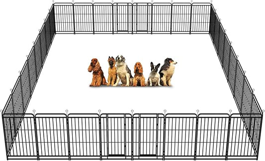 Heavy Duty Dog Playpen: 32 Steel Panels 47" Height, Square Steel Pipe with Reinforced Crossbars, 71FT 406 Sq.ft Portable Fence for Yard RV Camping, Snowy Black