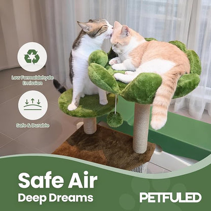 Cat Tree, 37.4-Inch Cat Tower with Plush Cozy Perch for Indoor Cats, Sturdy Tower with Fully Sisal-Wrapped Columns and Plush Toy Ball for Kitty Play, Green