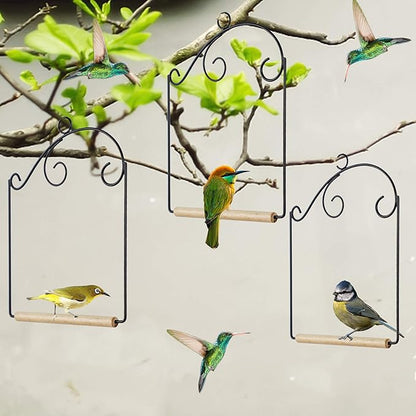 winemana Set of 3 Hummingbird Swings, Rust Resistant Metal Frame, Wooden Dowel, Attach to Bird Feeders, Perfect for Hanging Indoor Office Outdoor Trunk Lawn Patio Garden (7.5" x 5.6")