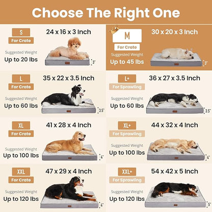 OhGeni Orthopedic Waterproof Dog Bed for Medium Dogs, Machine-Washable Removable Cover in Easy-Clean Fabric, High Density Foam & Easy-Carry Handle, Suitable for Crate, 30 inch (Gray)