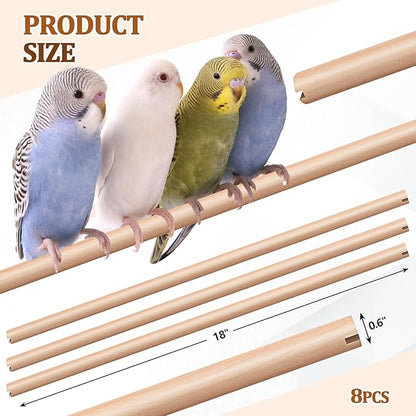 Sintuff 8 Pcs Bird Perches for Cage Accessories, Wooden Perch Rods Replacement with Double Head Slots, 0.6 Inch Diameter Natural Wood Stand for Parrot Macaw Cockatoo Parakeet(18 Inches)