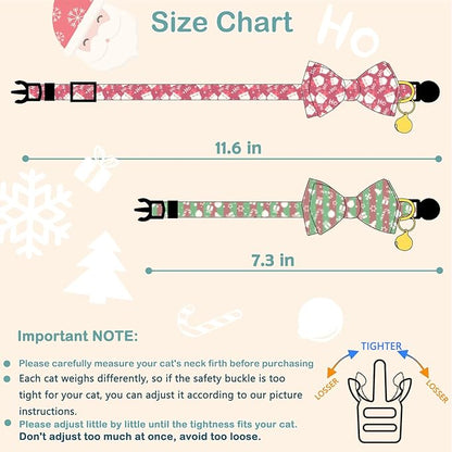 Faygarsle 2 Pack Christmas Cat Collars - Cute Holiday Collars with Bow Tie, Breakaway, Red & Green, Winter, for Boy & Girl Cats