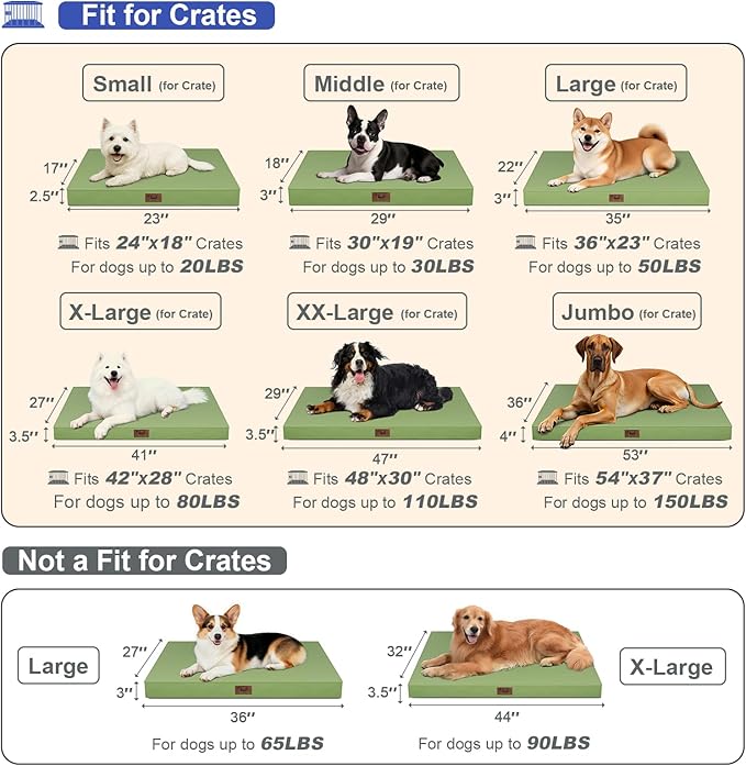 Outdoor Extra Large Dog Bed, Jumbo Waterproof Dog Bed for Large Dogs, Orthopedic Egg Crate Foam Pet Mat with Removable Oxford Cooling Cover, Light Green