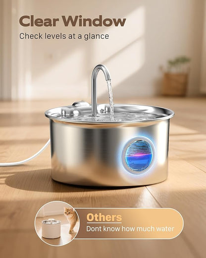 Cat Water Fountain Stainless Steel: Cat Fountain for Drinking - 88oz/2.6L Pet Water Fountain for Cats Indoor - Quiet Cats Water Bowl Dispenser - Pets Feeding & Watering Supplies - for Small Animals