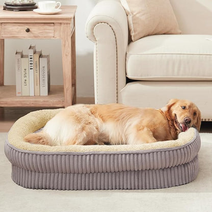 Orthopedic Dog Bed for Extra Large Dogs Breeds, High Density Egg Crate Foam Dog Sofa Beds,Oval Kennel Bed, Pet Couch Bed with Four Sided Bolster, Removable Washable Cover& Non-Slip Bottom