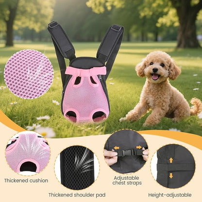 Inspack Dog Backpack Carrier/Cat Carrier, Adjustable Pet Front Carriers Travel Bag for Puppy Medium Dogs, Legs Out, Soft Ventilated Doggie Chest Carry Backpacks for Hiking/Camping, 2.5-4 lbs, Pink