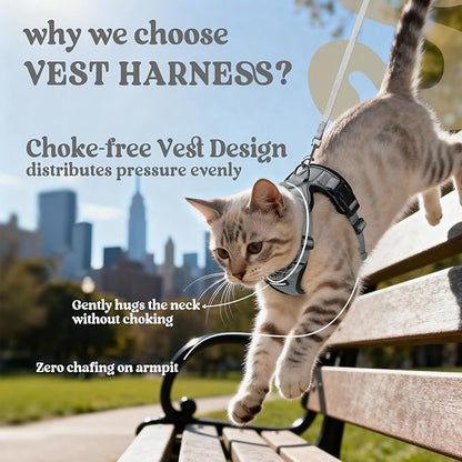 rabbitgoo Cat Harness and Leash for Walking, Escape Proof Soft Adjustable Vest Harnesses for Cats, Easy Control Breathable Reflective Strips Jacket, Grey, M