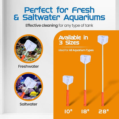 FLIPPER Platinum Hand Algae Scraper – Aquarium Glass and Acrylic Cleaner with Precision Scraper Design, Fish Tank Cleaning Tool for Freshwater & Saltwater Aquariums (28” Rigid Shaft)