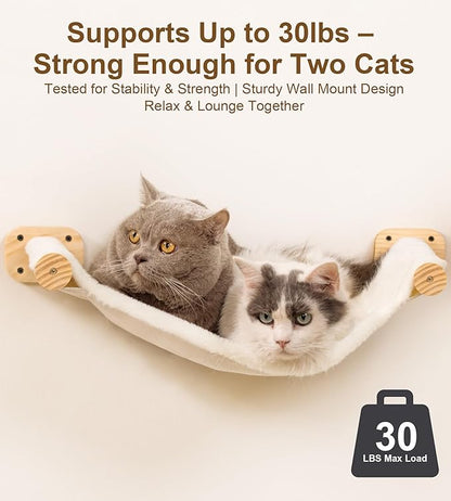 Cat Wall Shelves Set of 4, with 1 Floating Fabric Hammock, 2 Ladders with 4 Steps Each & 1 Flat Shelf – Wall Mounted Bed Furniture & Climber for Large Cats, Indoor Playground