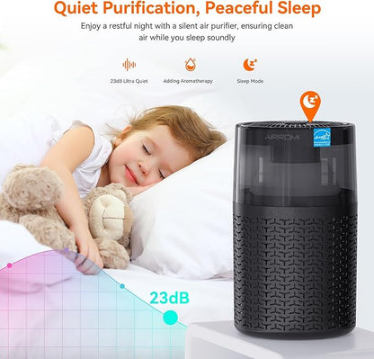AIRROMI Pet Air Purifier for Home & Bedroom, HEPA Activated Carbon Filter, Removes Pet Dander & Odor, Allergies, Smoke, Hair, Night Light, Fragrance Sponge, Up to 658 ft², A2002 Grey