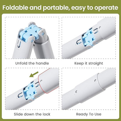 Dog Pooper Scooper Portable with Bag Attachment, One Handed Foldable Design, Includes 120 Waste Bags and Dispenser, 19 Inch Handle for Grass Yard Gravel Cleanup (Blue)