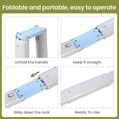 Dog Pooper Scooper Portable with Bag Attachment, One Handed Foldable Design, Includes 120 Waste Bags and Dispenser, 28 Inch Handle for Grass Yard Gravel Cleanup (Blue)