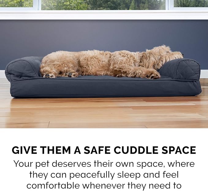 FurHaven Classic Sofa Orthopedic Dog Bed for Large Dogs, with Orthopedic Egg Crate with a Solid Orthopedic Foam Base for Joint Support, Removable Washable Cover, Large, Quilted Sofa, Iron Gray