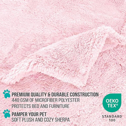PetAmi Fluffy Waterproof Dog Blanket for Bed Large Dogs, Soft Warm Pet Sherpa Throw Pee Proof Couch Cover, Reversible Cat Blanket Sofa Crate Kennel Protector, Washable Mat Queen (Pink Blush, 90x90)