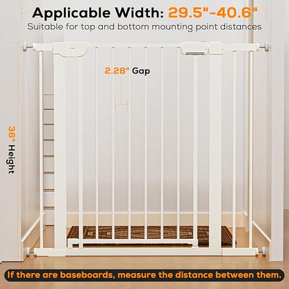 29.5-40.6" Magnetic Baby Gate for Stairs, Baby Safety Essentials, Auto Close Gate for Doorways, Easy Install Pressure Mounted Dog Gate Indoor, Pet Gates for Dogs, White