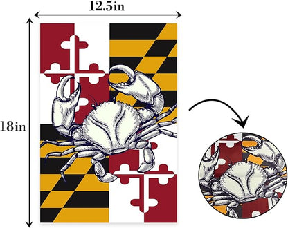 Maryland Summer Garden Flag,Maryland State Crab Flag, Crabs Nautical Garden Flags For Outside Outdoor Holiday Yard Flag Lawn Banner.12x18 Inch
