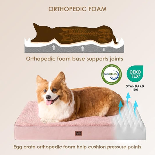 EHEYCIGA Orthopedic XL Dog Beds for Extra Large Dogs with Removable Washable Cover, Pink, 44x32