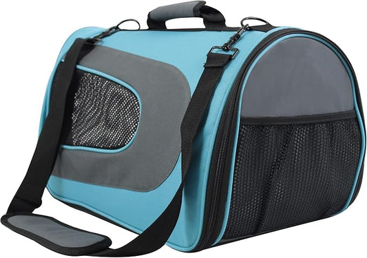EliteField Deluxe Soft Pet Carrier (3 Year Warranty, Airline Approved), Multiple Sizes and Colors Available (18" L x 10" W x 11" H, Sky Blue+Gray)