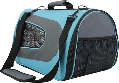 EliteField Deluxe Soft Pet Carrier (3 Year Warranty, Airline Approved), Multiple Sizes and Colors Available (20" L x 11" W x 11" H, Sky Blue+Gray)