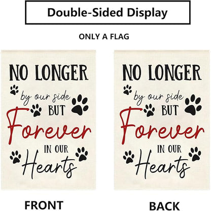 Pet Memorial House Flag No Longer By My Side Forever in Our Heart 28x40 Inch Double Sided Burlap Pawprints Lost Pet Cat Dog Bereavement Gift Outdoor Yard Decor