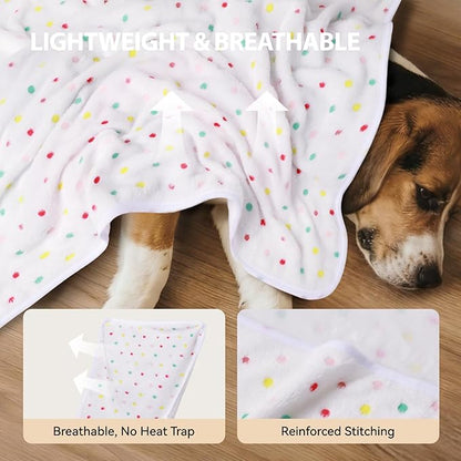 LINENLUX 1 Pack 3 Blankets Super Soft Fluffy Premium Fleece Dog Blankets for Puppy Cat Pet Blanket Flannel Throw Warm Sleep Polka Dot 40x31 inches
