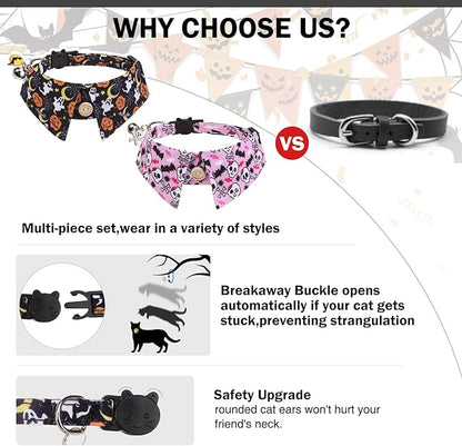 Halloween Cat Collar with Bells & Cute Pendant - Breakaway, Adjustable, 2-Pack Kitten Collar Safety for Female & Male Pets