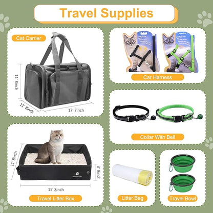 Cat Starter Kit 37pcs Essentials & Supplies Gift - Included Cat Litter Box, Pet Carrier Bag, Grooming Tools, Catnip Toys and More Stuffs for All Life Stages Pets Indoor Outdoor
