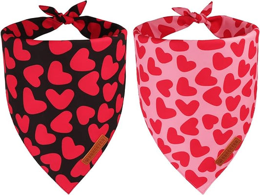ADOGGYGO Valentine Dog Bandana 2 Pack, Reversible Red Pink Heart Pet Scarf Bib, Adjustable Fit Valentine Bandanas for Extra Large Dogs (X-Large)