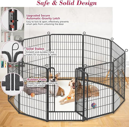 Dog Playpen 40 inch Dog Fence for Outdoor Indoor Use Heavy Duty Metal Dog Pen for Large Dogs, Rustproof Pet Playpen Portable Pet Fence Outdoor for Yard, RV Camping, Customizable, 42 Panels