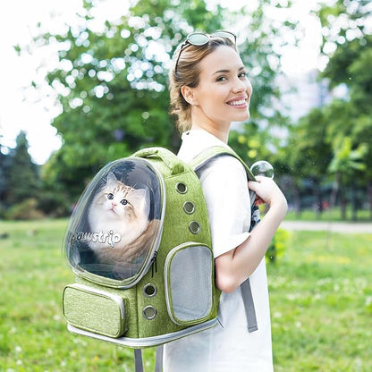 Pawstrip Cat Backpack Carrier with Large Space Bubble Window, Airline Approved Breathable Pet Carrier for Small Dogs Cats up to 15lbs, Foldable for Travel Hiking & Outdoor Use