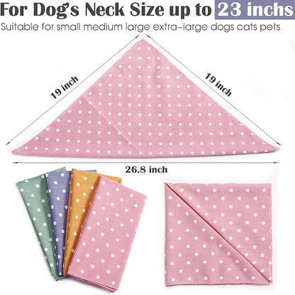 4PCS Spring Dog Bandanas Cat Birthday Cute Soft Cotton Puppy Scarfs Washable Daily Handkerchief Pink Green Blue Orange Comfortable Gifts, Adjustable Accessories for Small Medium Large Girl Boy Pup Pet