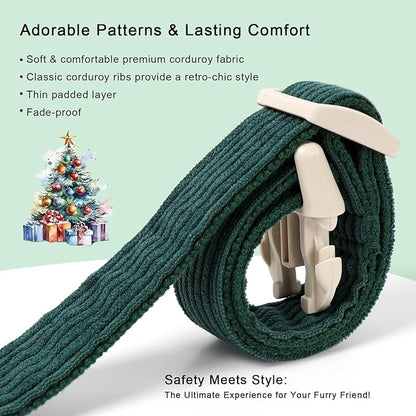 Cute Corduroy Dog Collar - Forest Green Adjustable Dog Collars for X-Small Dogs 4-10lbs, Fade-Proof with Secure Snap & Little Charm, Christmas Birthday Gift, XS