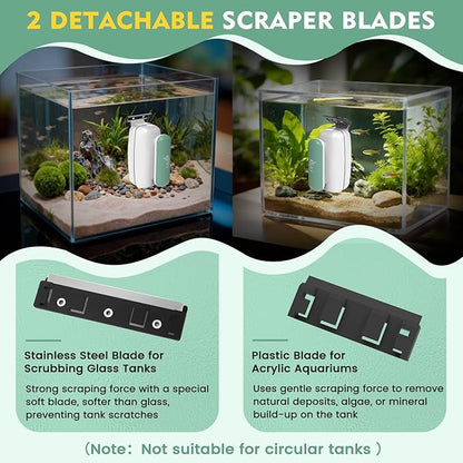 AQQA Aquarium Magnet Glass Cleaner - Enhanced Magnetic Fish Tank Cleaner with 2 Types of Blades, Self-Floating Aquarium Glass Scrubber Algae Scrapers for up to 0.63" Thick Glass/Acrylic Aquariums (L)