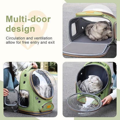 Cat Backpack Carrier, Breathable Cat Bubble Backpack Upgrade Large Space Cat Carrier for Kitty Small Dog, Foldable Airline Approved Cats Backpack, Enlarge Transparent PetTravel Backpack (Green)