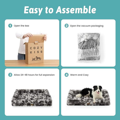 Self Warming Dog Bed for Large Size Dog, Faux Fur Orthopedic Puppy Sofa with Washable Removable Cover, Bolster Orthopedic Foam Bed for Pet Up to 100 lbs, XL 44x32x7 inch, Tie Dye Grey