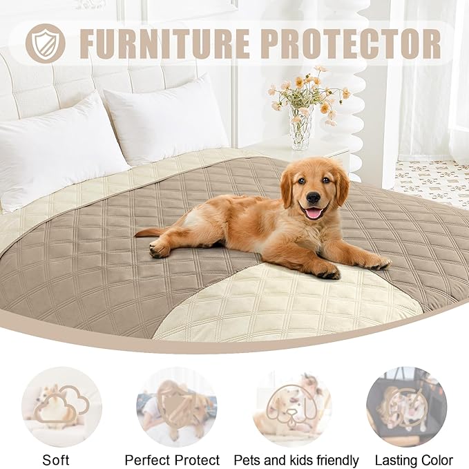 Smiry Waterproof Dog Bed Cover Blanket 82x82, Soft Reversible Pet Blanket, Washable Leakproof Cats Dogs Couch Cover for Sofa, Couch, Furniture, Taupe/Beige