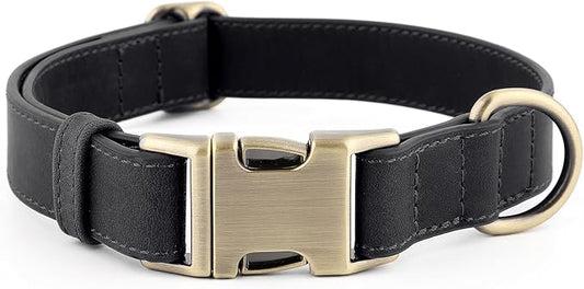 Plutus Pet Genuine Leather Dog Collar – Adjustable Pet Collar with Quick Release Metal Buckle, Soft Real Leather for Small Medium Large Dogs, Heavy Duty & Skin-Friendly (Black, S)