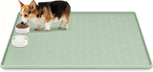 Lanstics Dog Food Mat, 42" x29" Large Silicone Mat Dog Feeding Mat with Raised Edge Non-Slip Pet Feeding Mat for Food and Water Bowl, Easy to Clean, Floor Protection (Light Green)