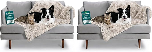 Furhaven Waterproof Throw Blanket for Dogs & Indoor Cats, Washable - Shaggy Plush Calming Long Faux Fur & Velvet Dog Blanket - Driftwood, Large (Pack of 2)