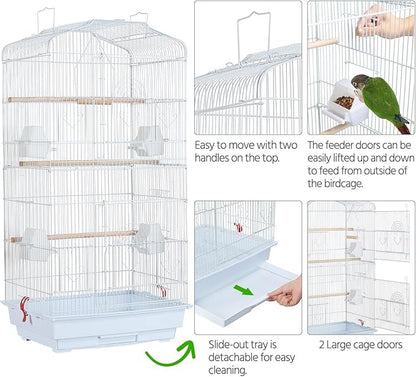 Yaheetech 41'' Open Top Medium Size Quaker Parrot Bird Cage Cockatiel Indian Ring Neck Sun Parakeet Green Cheek Conures Lovebird Budgie Canary Finch Parrotlet Bird Cage, White
