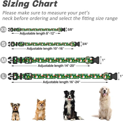 Reflective Dog Collar, Cute Christmas Style Dog Collar for Small Dogs, Soft Nylon Puppy Collar for Boy and Girl Female Dog, Adjustable Heavy-Duty Pet Collars with Quick Release Buckle, Green