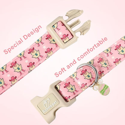Easter Dog Collar for Medium Dogs - Cowgirl Chick Easter Collars for Dogs, Pink Girl Dog Collar, Adjustable Spring Holiday Pet Collars with Quick Release Buckle M