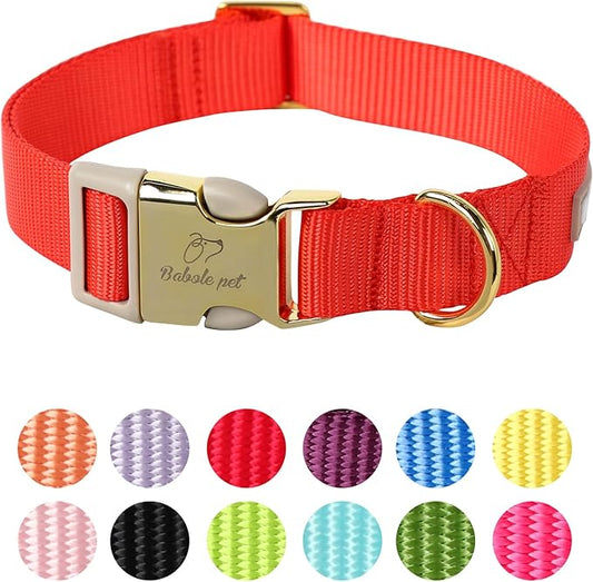 Nylon Dog Collar - Adjustable Red Soft Webbing Dog Collars for Small Medium Large Dogs Boy Girl Puppy Collar with Safety Metal Buckle XS