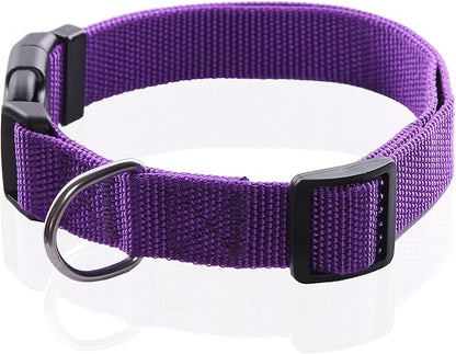 Adjustable Nylon Dog Collar, pet Collar 1 Inch 3/4 Inch 5/8 Inch Wide, for Large Medium Small Dogs (M(3/4" x 14-21"), Purple)