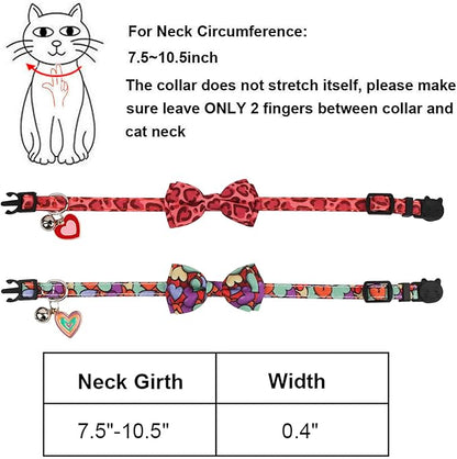 ADOGGYGO Valentine Cat Collar with Removable Bow Tie Bell - 2 Pack Holiday Valentine Heart Collar for Cat Kitten