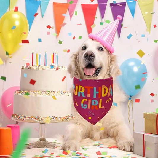 Dog Birthday Party Supplies Dog Birthday Girl Bandanas Party Pet Supplies Triangle Scarf Accessories and Decoration for Small Medium Large Dogs